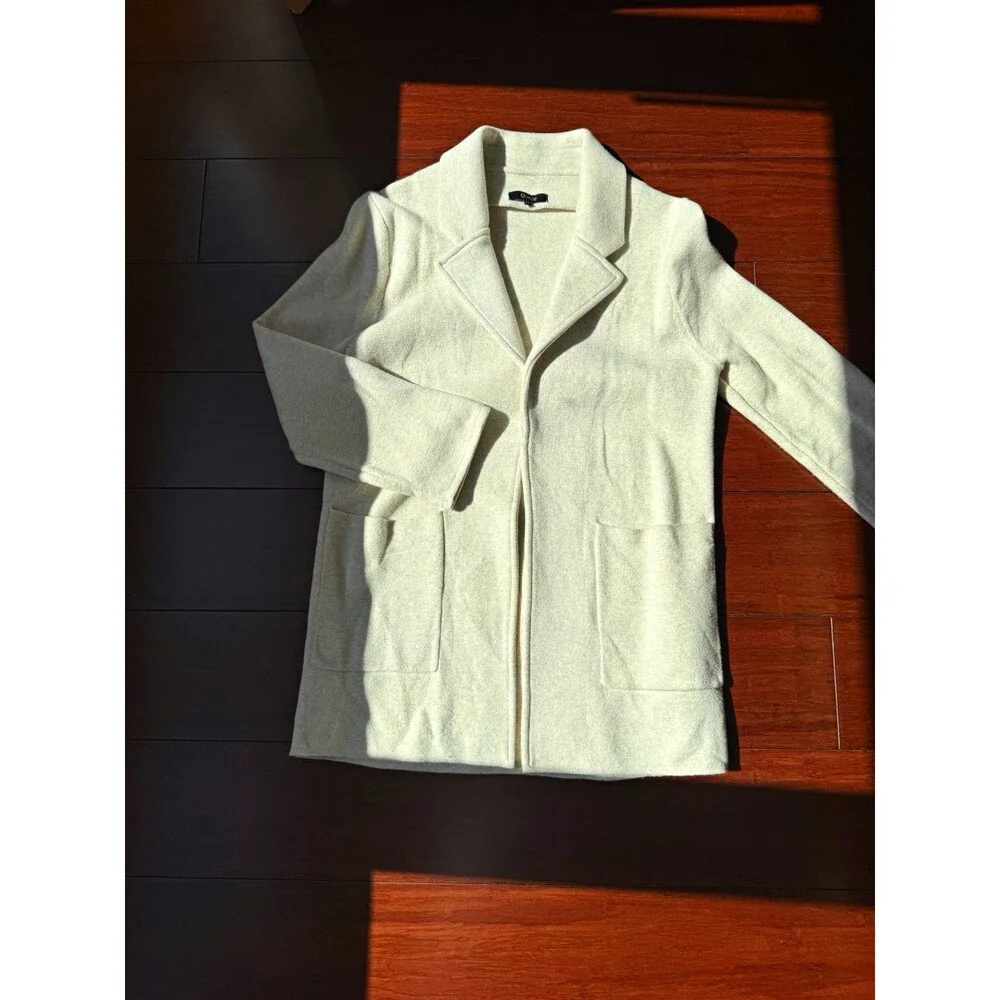 Quince Women’s XS Beige Organic Cotton Open Front Collared Jacket w/ Pockets